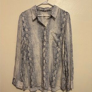 Gray and Tan Long Sleeve Notched Collar Button Down Shirt